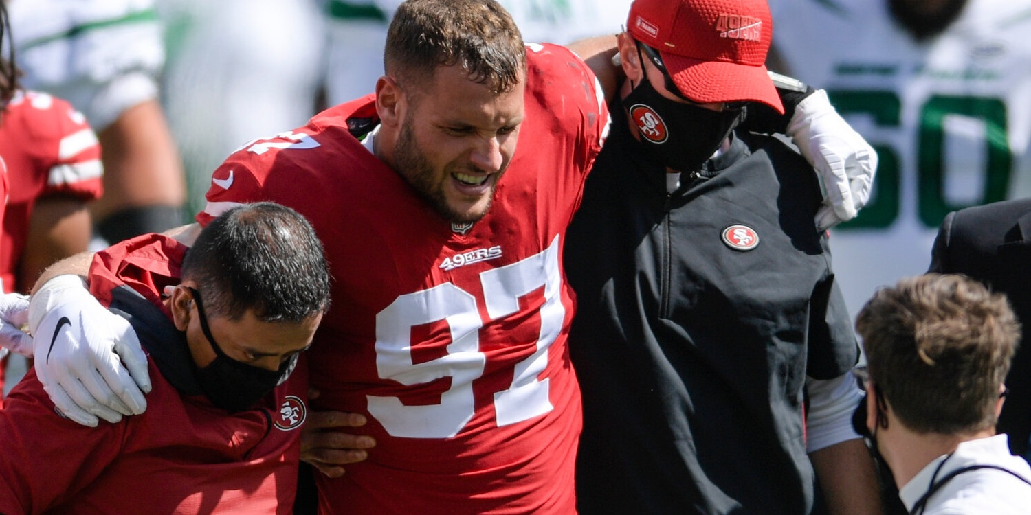 A 49ers player carried after an injury