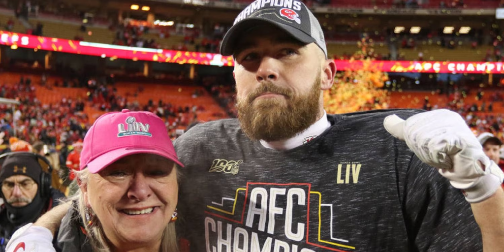 Donna and her son Travis Kelce whose team won the Super Bowl